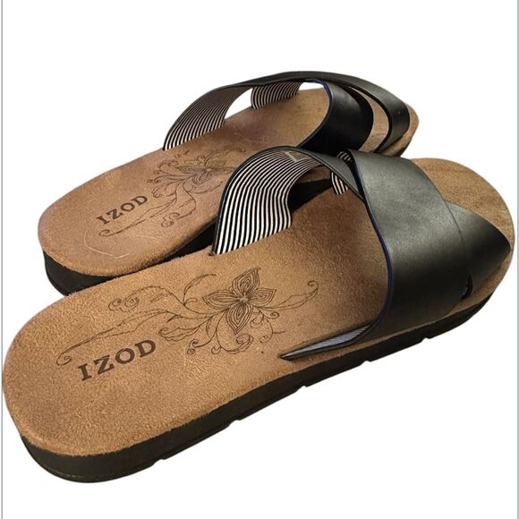 Izod Women's Alyssa Sandals Slides Slip-on Black Size 9 - Picture 3 of 8